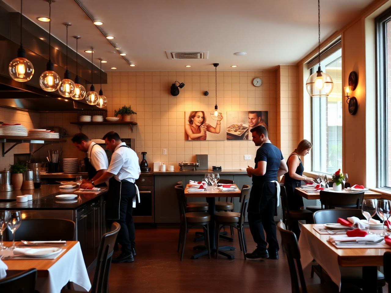 Personale di sala e di cucina al lavoro in un ristorante
